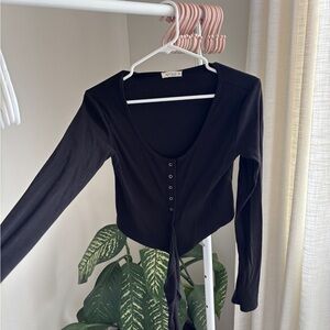 illa illa crop tie ribbed long sleeve